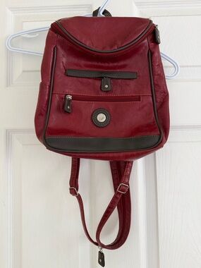 Vintage Mouflon Sacs Burgundy Synthetic Leather Backpack